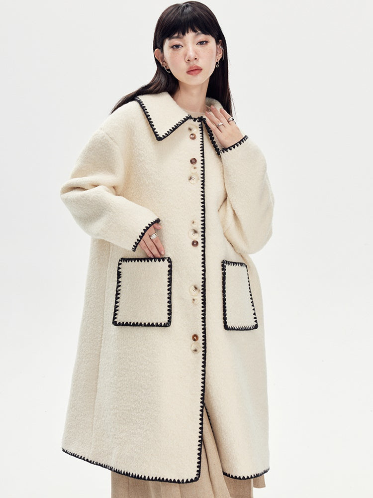 Lapel Embroidery Wool Coat