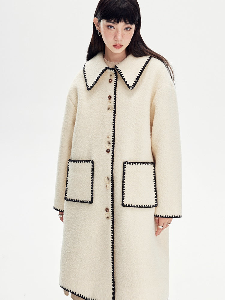 Lapel Embroidery Wool Coat