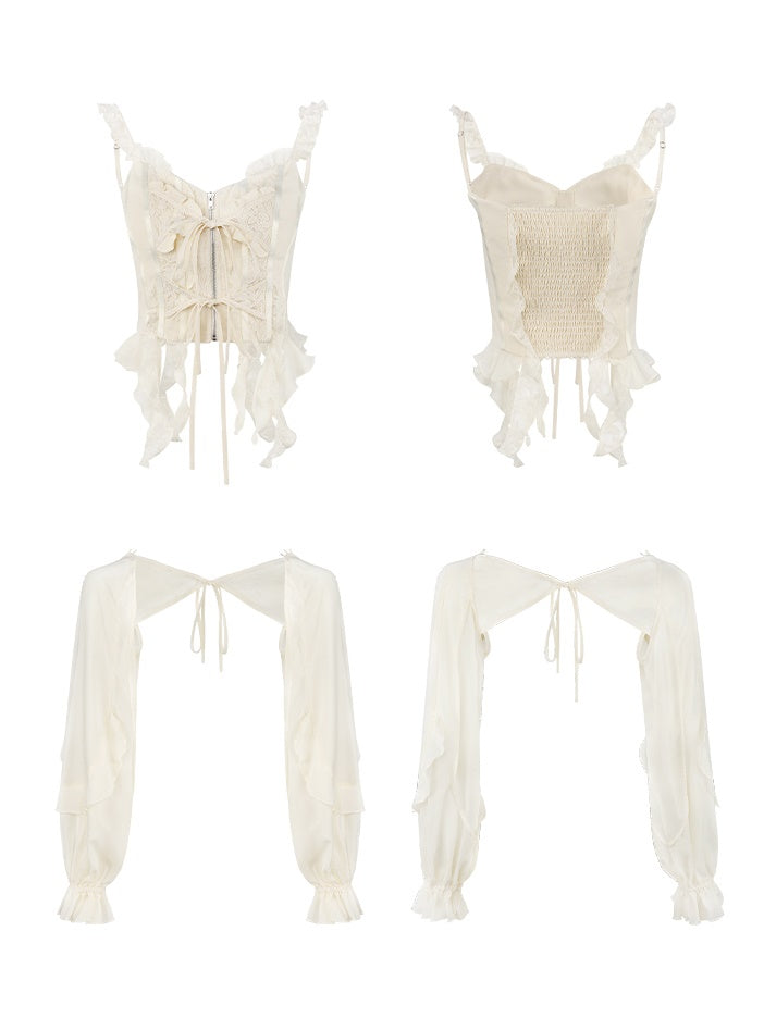 Embroidered Lace Stitch Pullover ＆ Removable Sleeve Corset Top