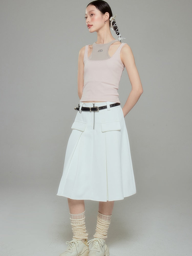 Middle Zipper Pleated Skirt