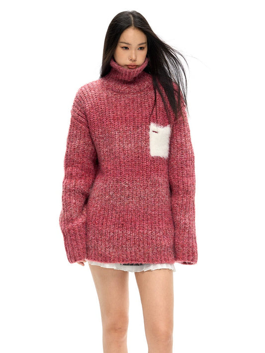 Gradient Color High-Neck Loose Sweater