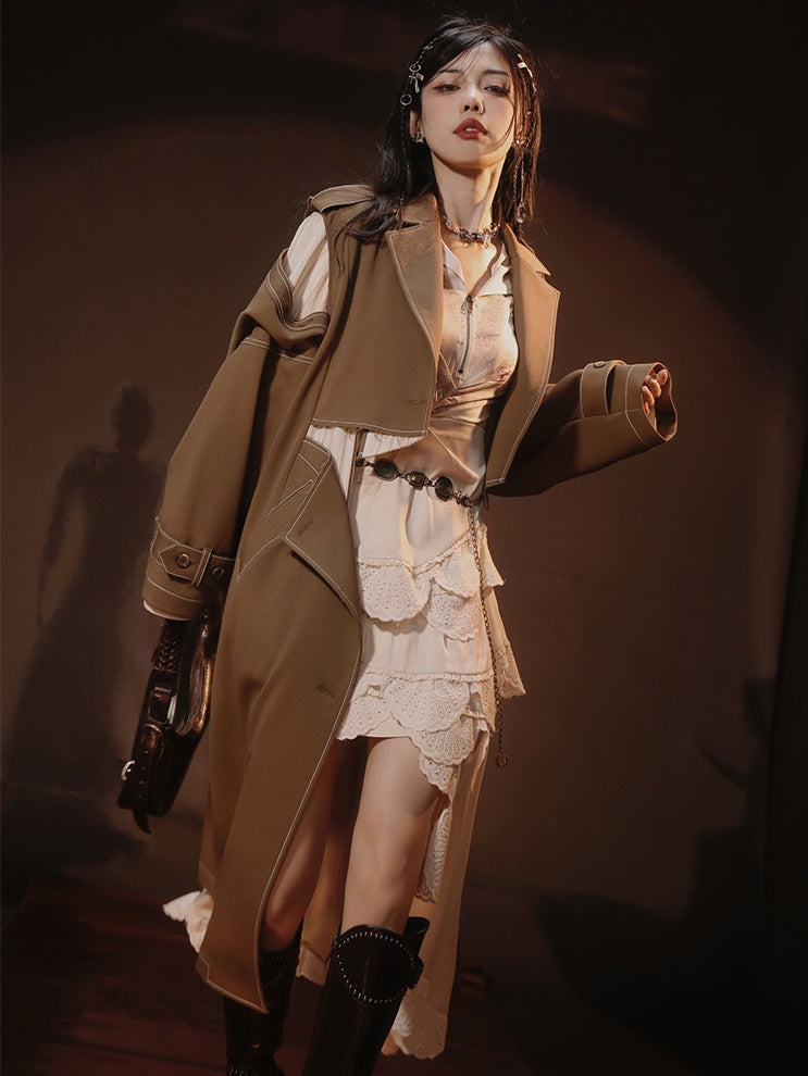 Fake Two-piece Lapel Long Coat