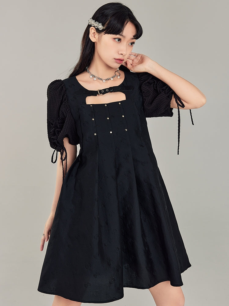 Leather Buckle Rivet Black Dress