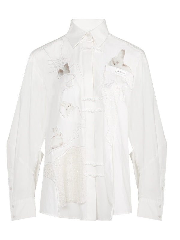 Chinese Style Sequin Print Shirt