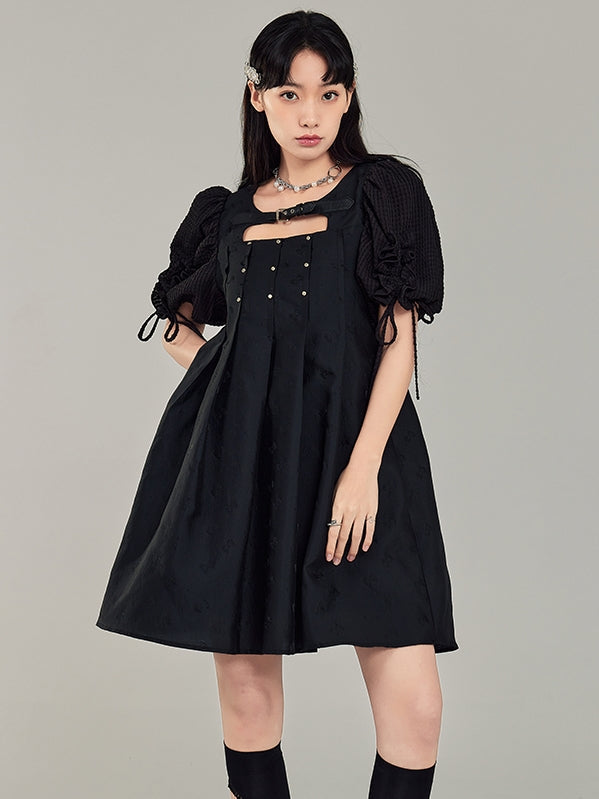 Leather Buckle Rivet Black Dress