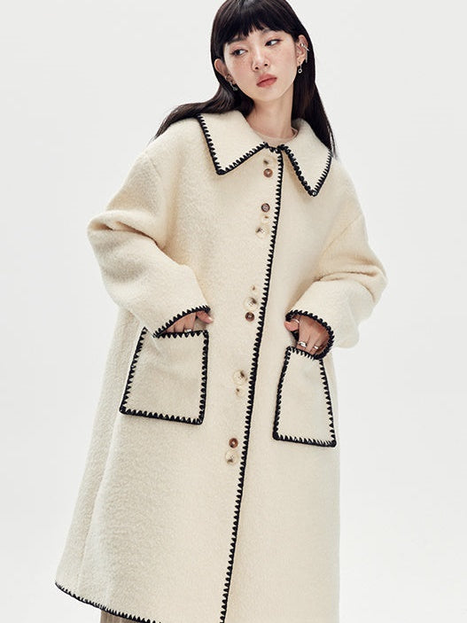 Lapel Embroidery Wool Coat