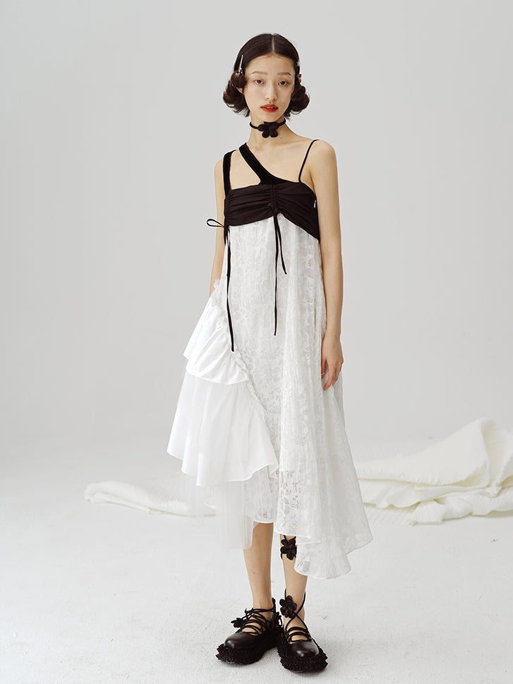 Black And White Irregular Suspender Dress