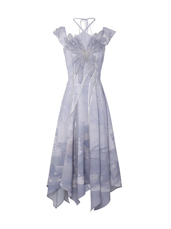 Niche Butterfly Lace Suspender Dress & Sheer Shirt