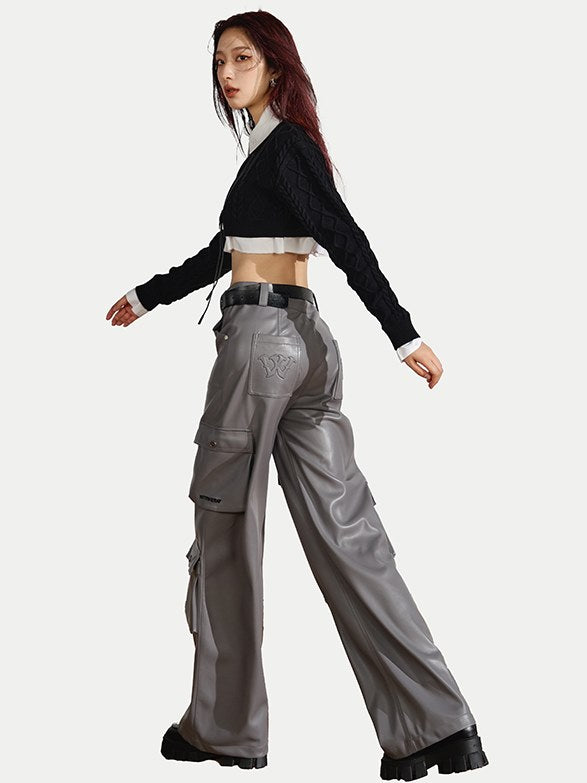 Loose Straight PU Leather Pants