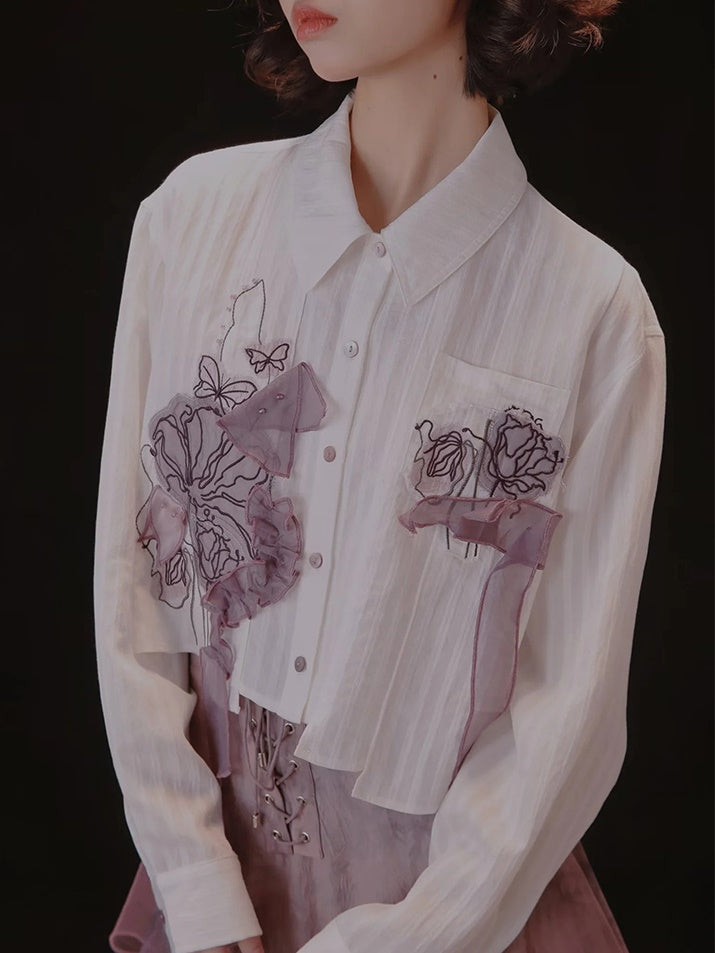 Poppy Heavy Embroidery Beading Shirt