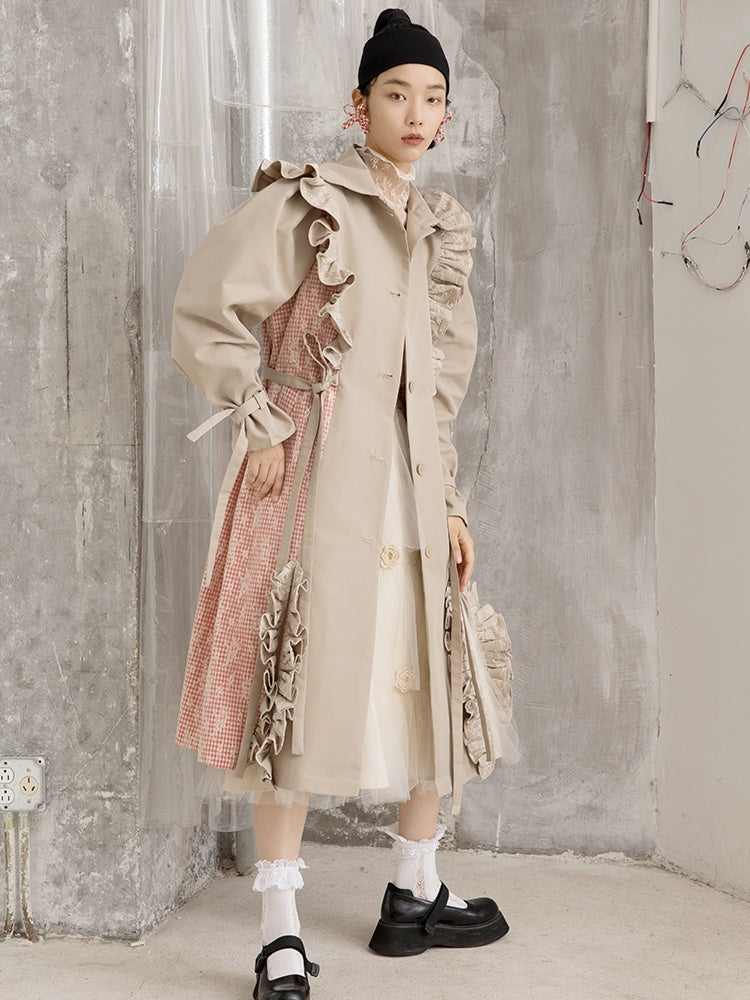 Lace Frill Mid-length Trench Coat