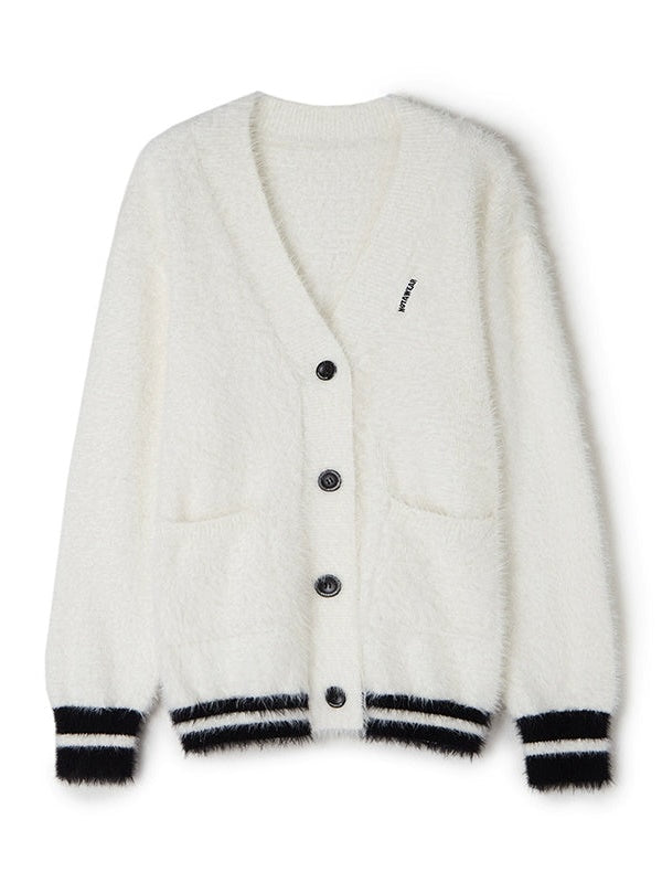 Furry V-neck Lazy Knitted Cardigan