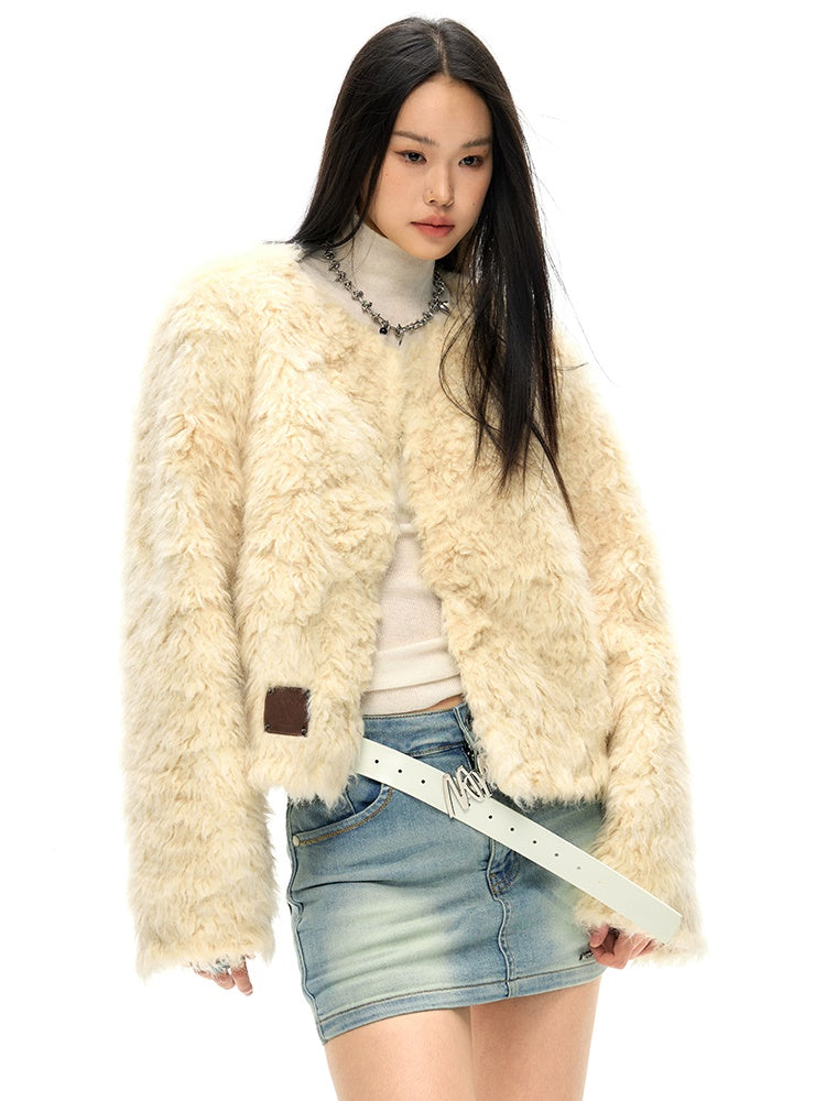 Curl Round Neck Fur Jacket