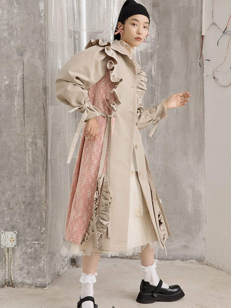 Lace Frill Mid-length Trench Coat