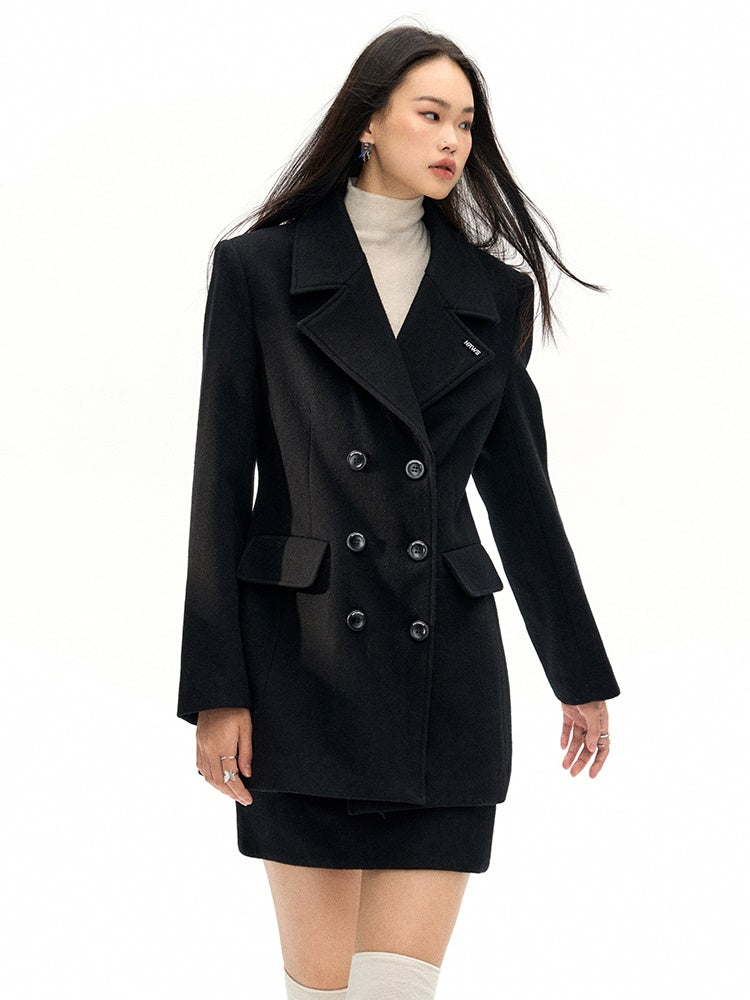 Double Button Wool Coat &amp; Mini Skirt