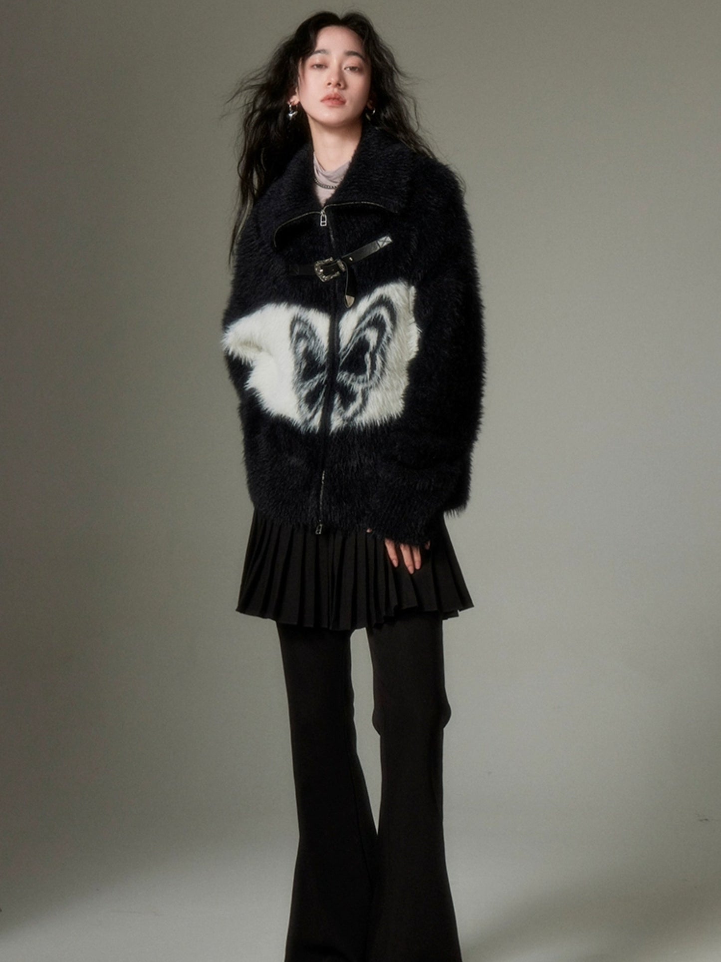 Butterfly Pattern Imitation Mink Knitted Cardigan