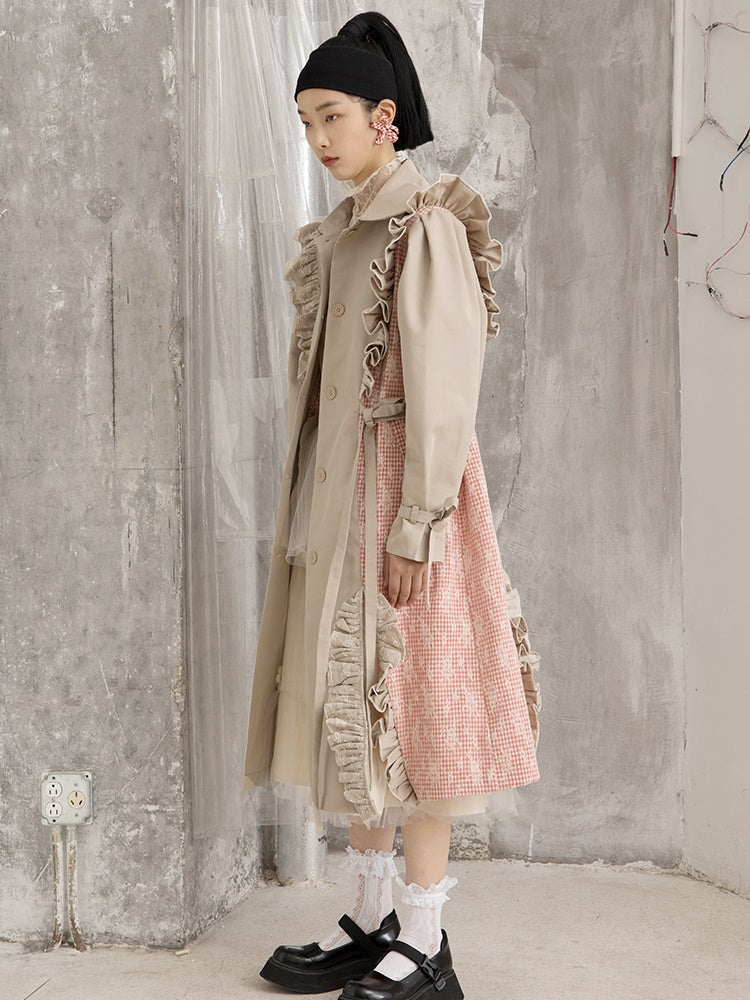 Lace Frill Mid-length Trench Coat