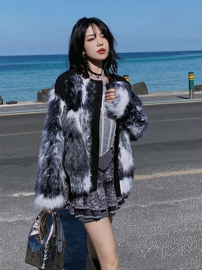 Fluffy Marble Pattern Short Coat