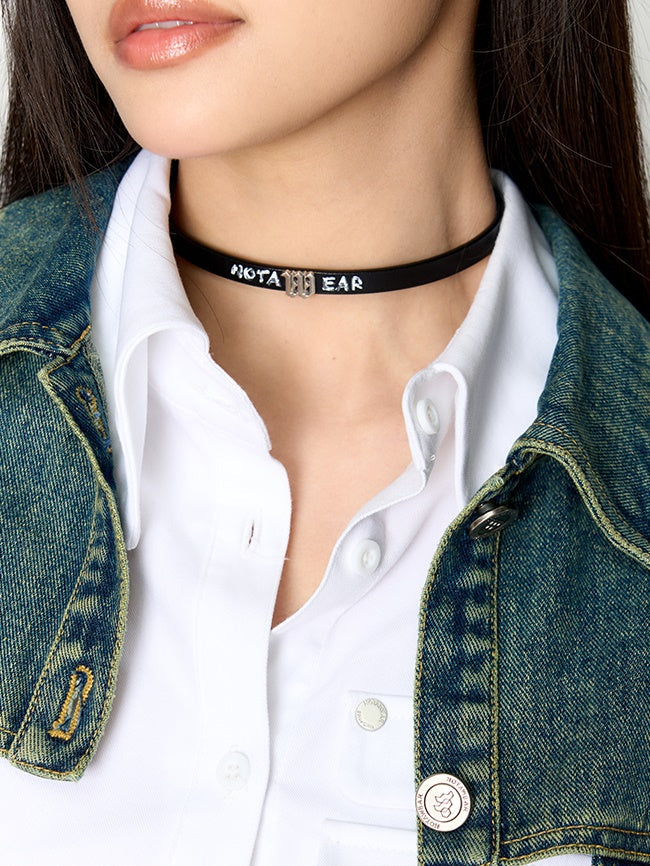 Cowhide Graffiti Leather Choker