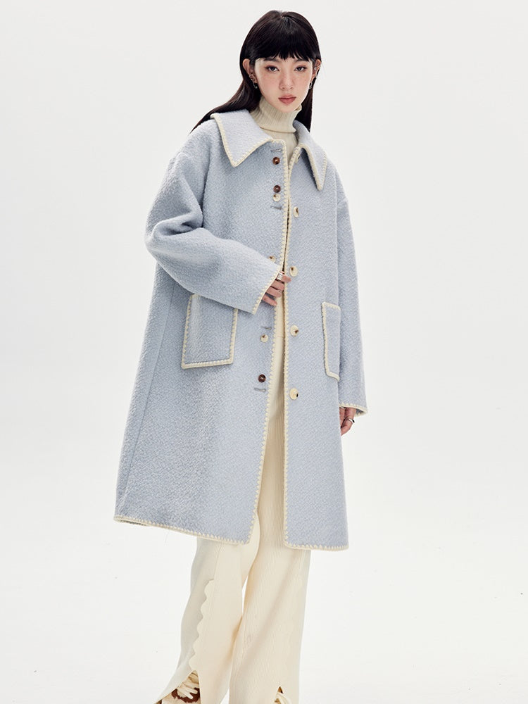 Lapel Embroidery Wool Coat