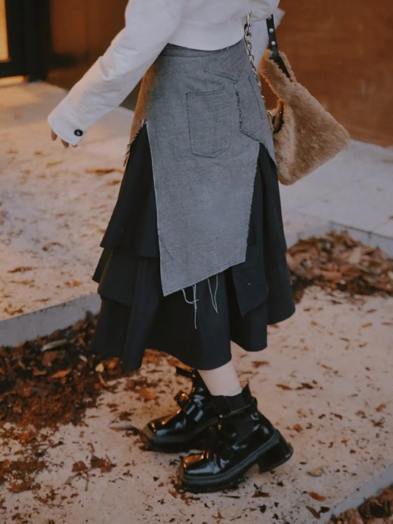 Denim Layered Long Skirt