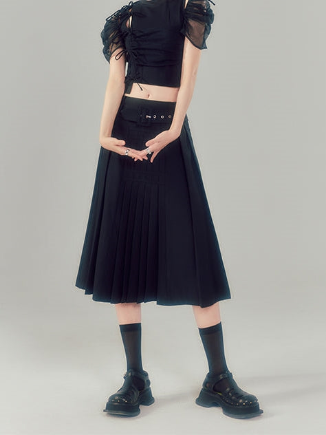 Irregular High Waist Pleated Long Skirt