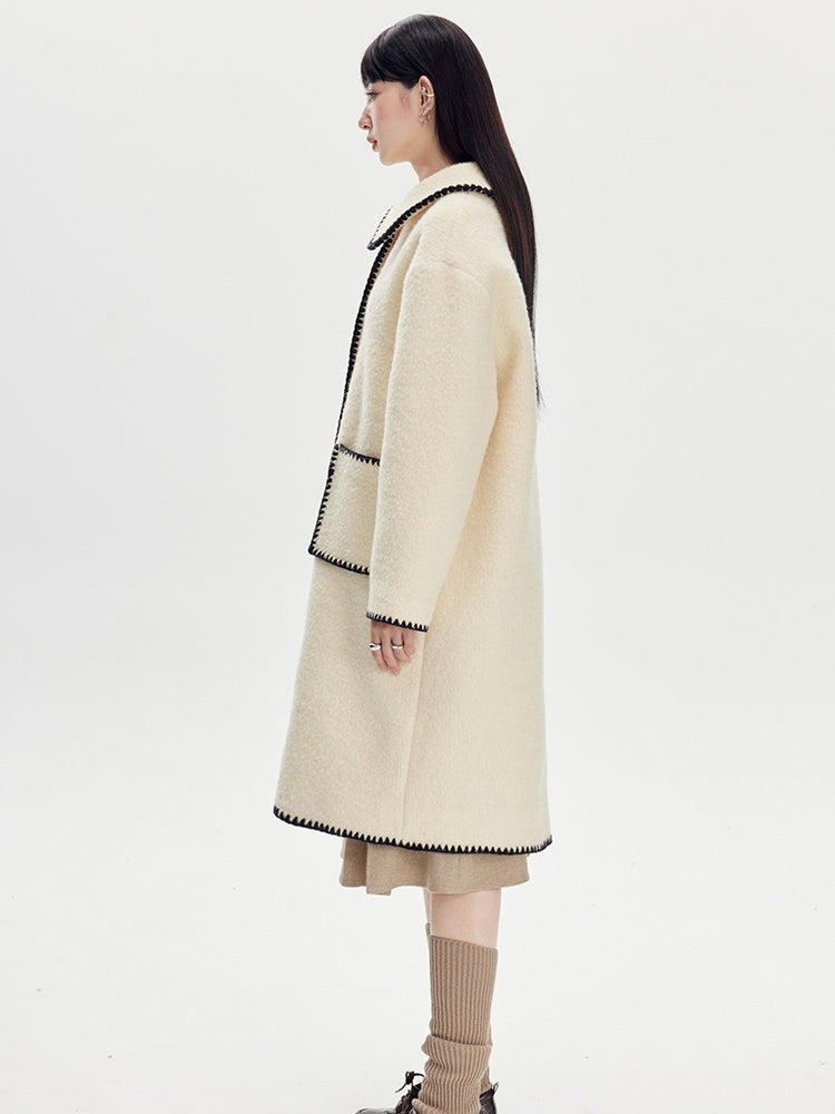 Lapel Embroidery Wool Coat