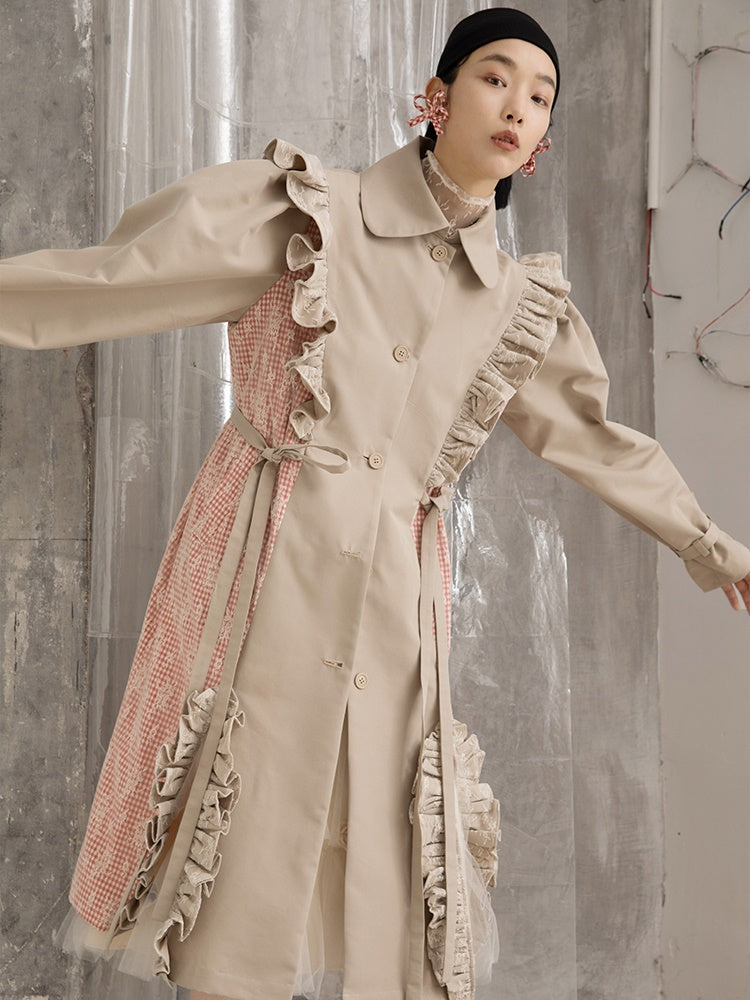 Lace Frill Mid-length Trench Coat