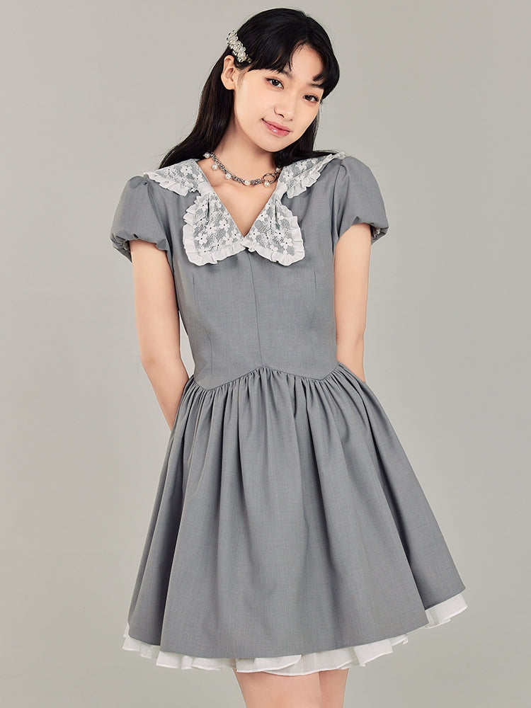 Bow Doll Collar Waist Thin Dress