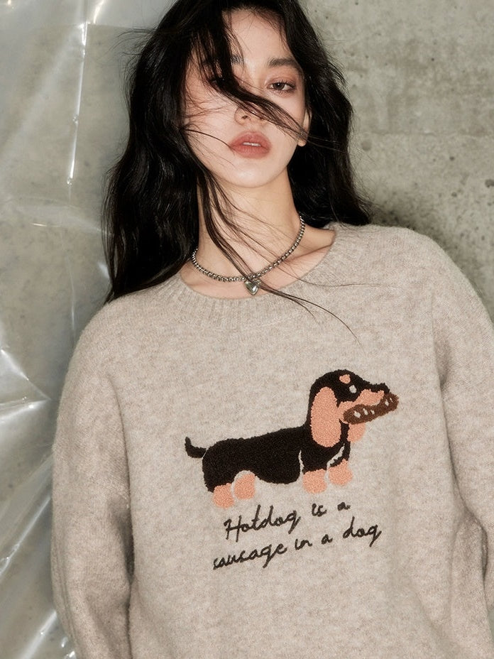 Dog Lazy Round Neck Pullover Sweater