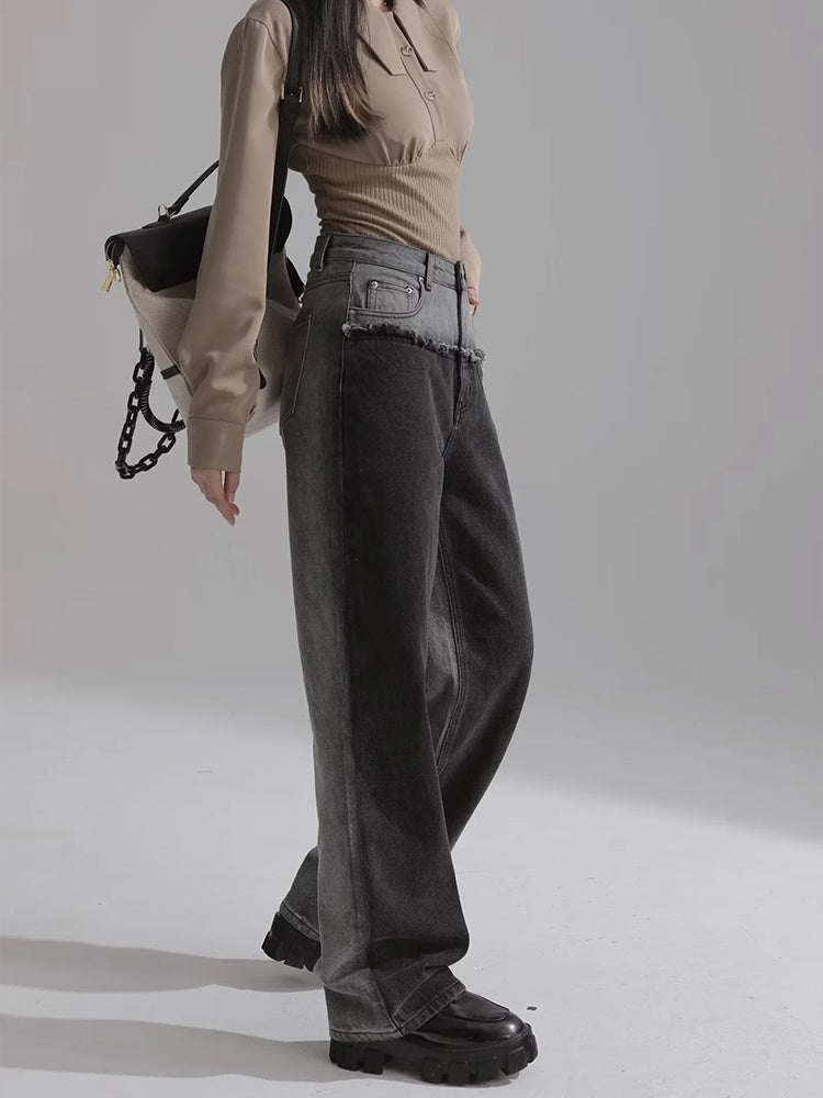 Double Gray Color Matching Mid-rise Jeans