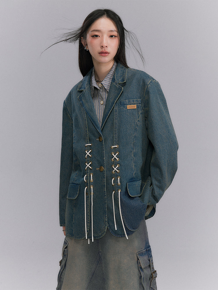 Lace-up Denim Jacket