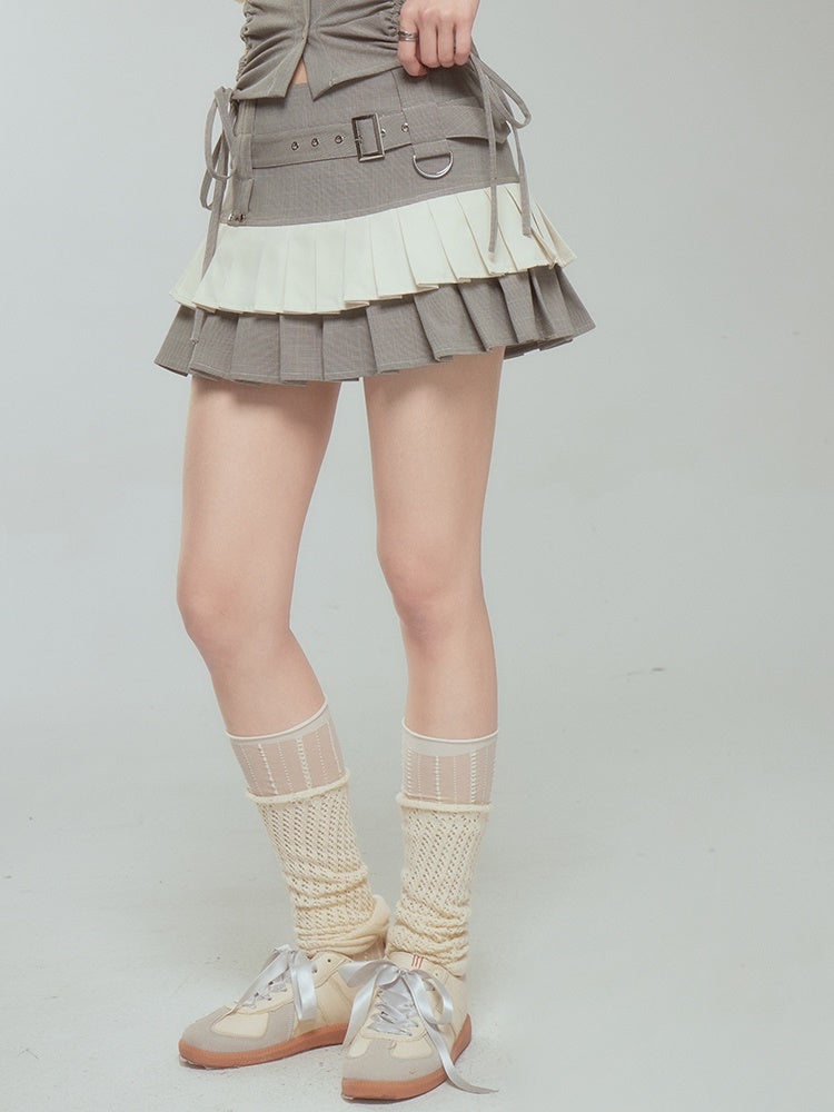 Halter Neck Suspender Top & Short Pleated Cake Skirt