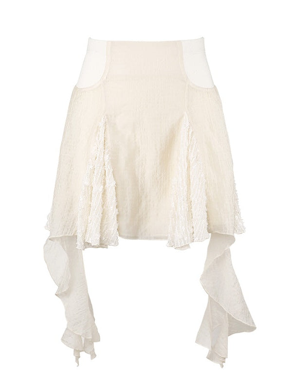 Frill Stitch Sleeveless Top ＆ Irregular Flare Skirt