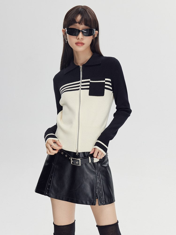 Double Zip Polo Collar Cardigan