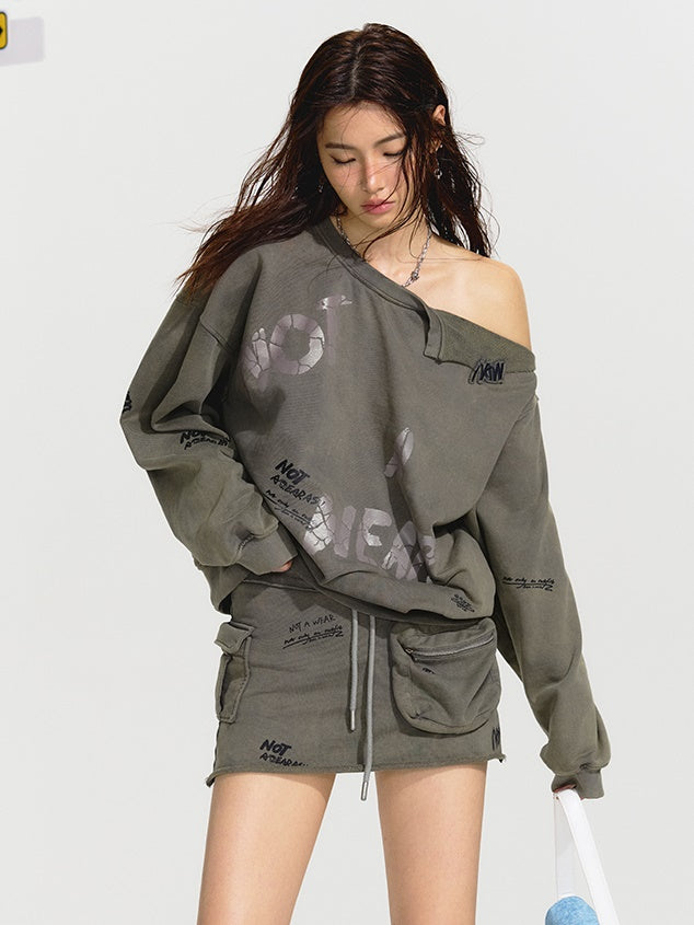 Graffiti One-shoulder Loose Sweat