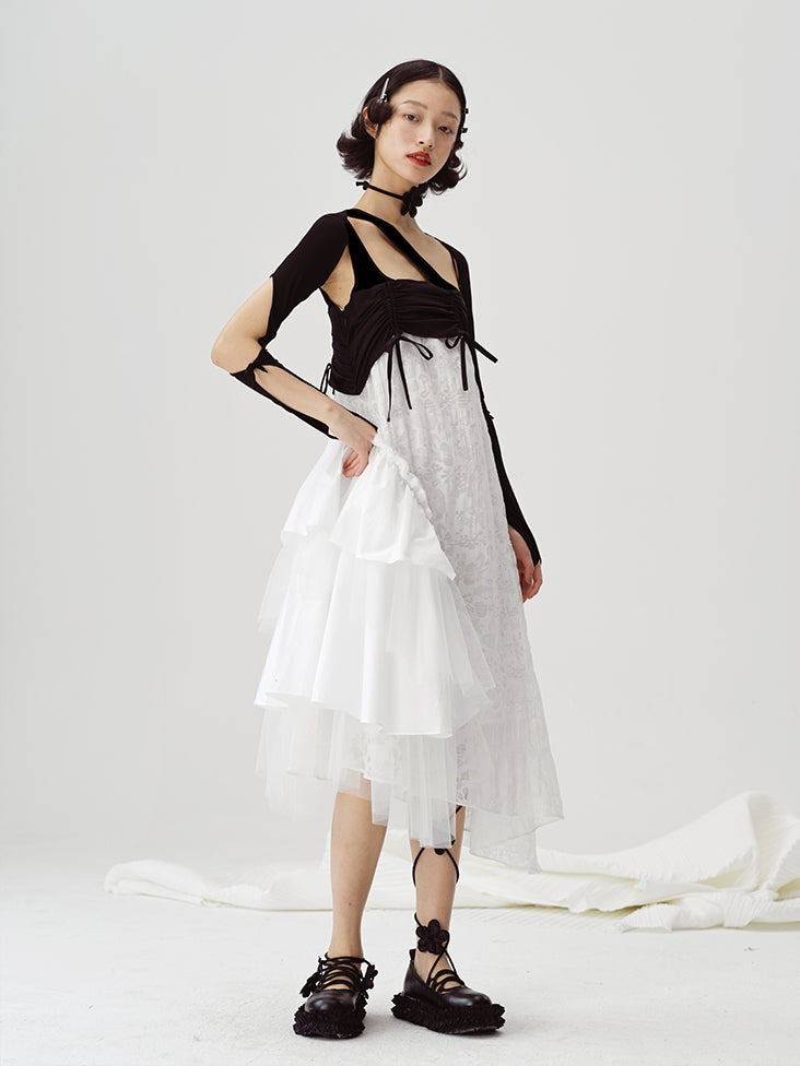 Black And White Irregular Suspender Dress