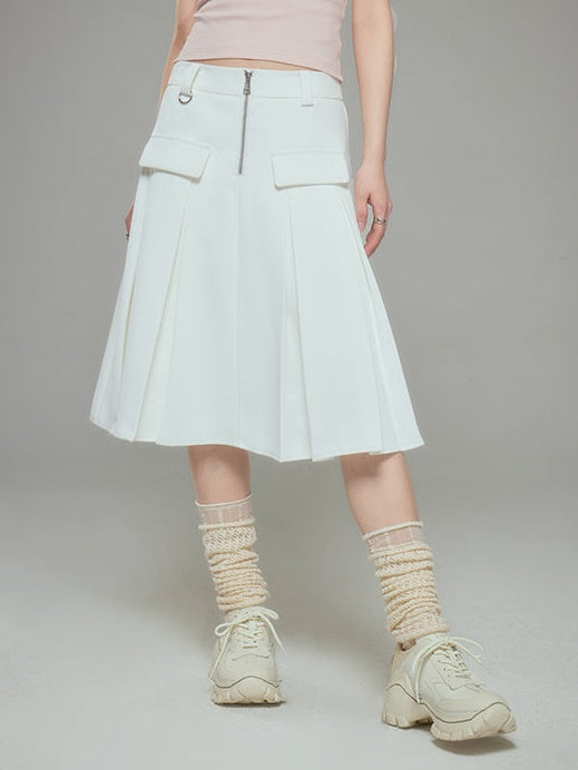 Middle Zipper Pleated Skirt