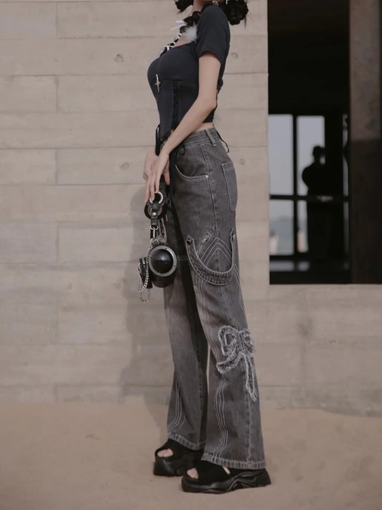 Butterfly Embroidered Jeans & Denim Skirt