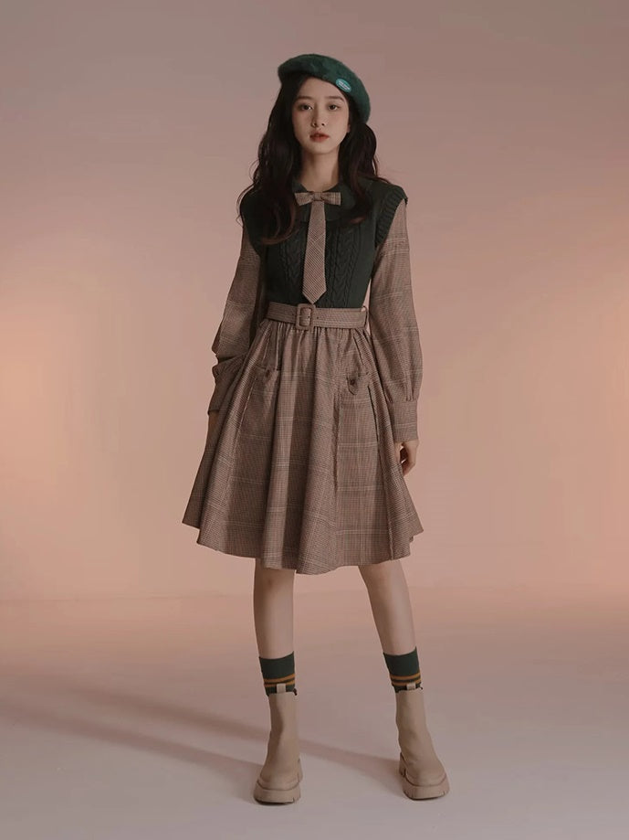 British Style Fake Two Woolen Dress