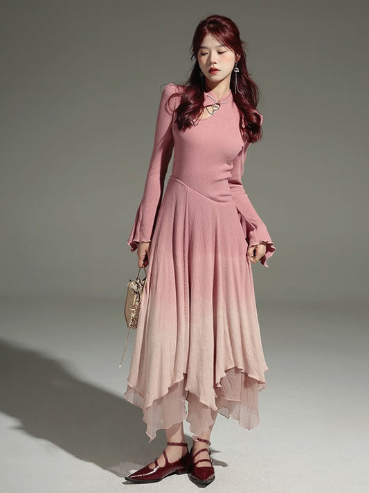 Chinese Style Gradient Knitted Dress