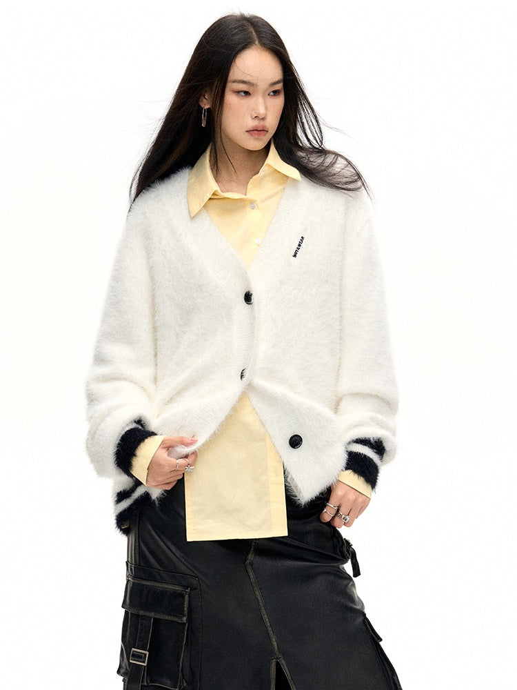 Furry V-neck Lazy Knitted Cardigan