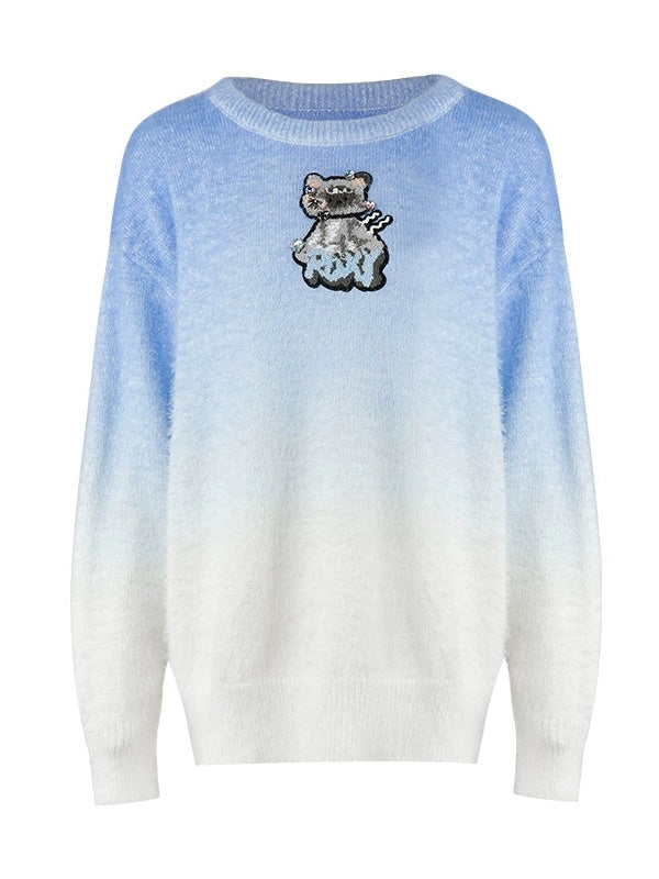 Gradient Embroidered Cat Sweater