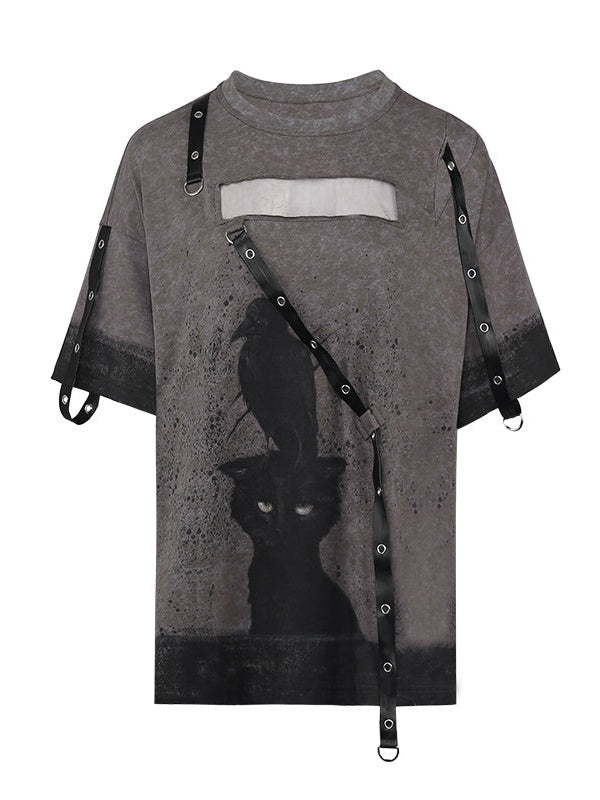 Hollow Cat Print T-Shirt