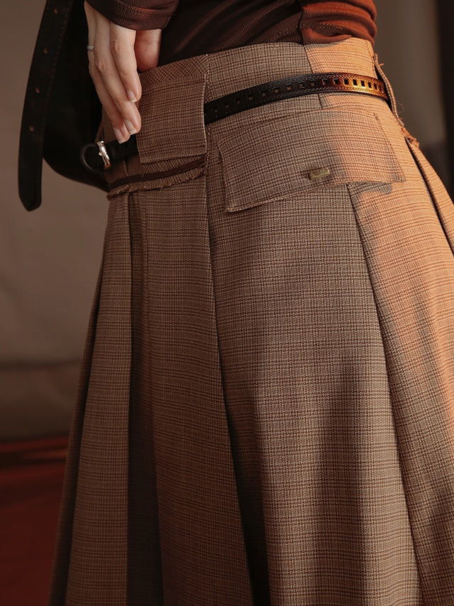 Retro School Style Long Pleated Skirt