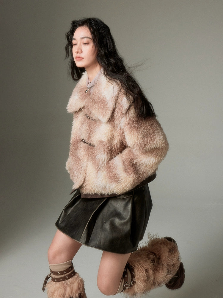 Marble Color Short Fur Jacket