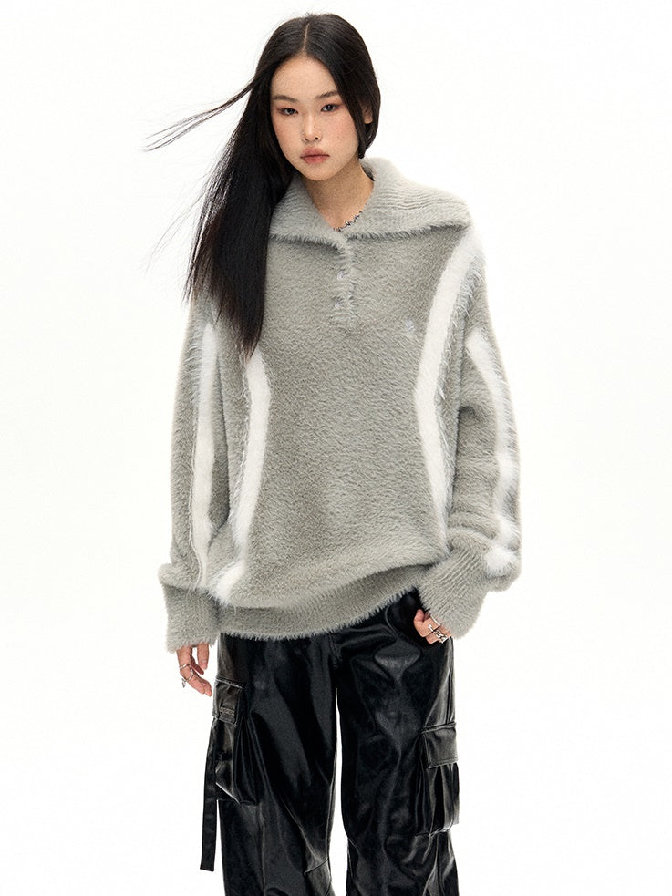 Loose Line Design Lapel Sweater