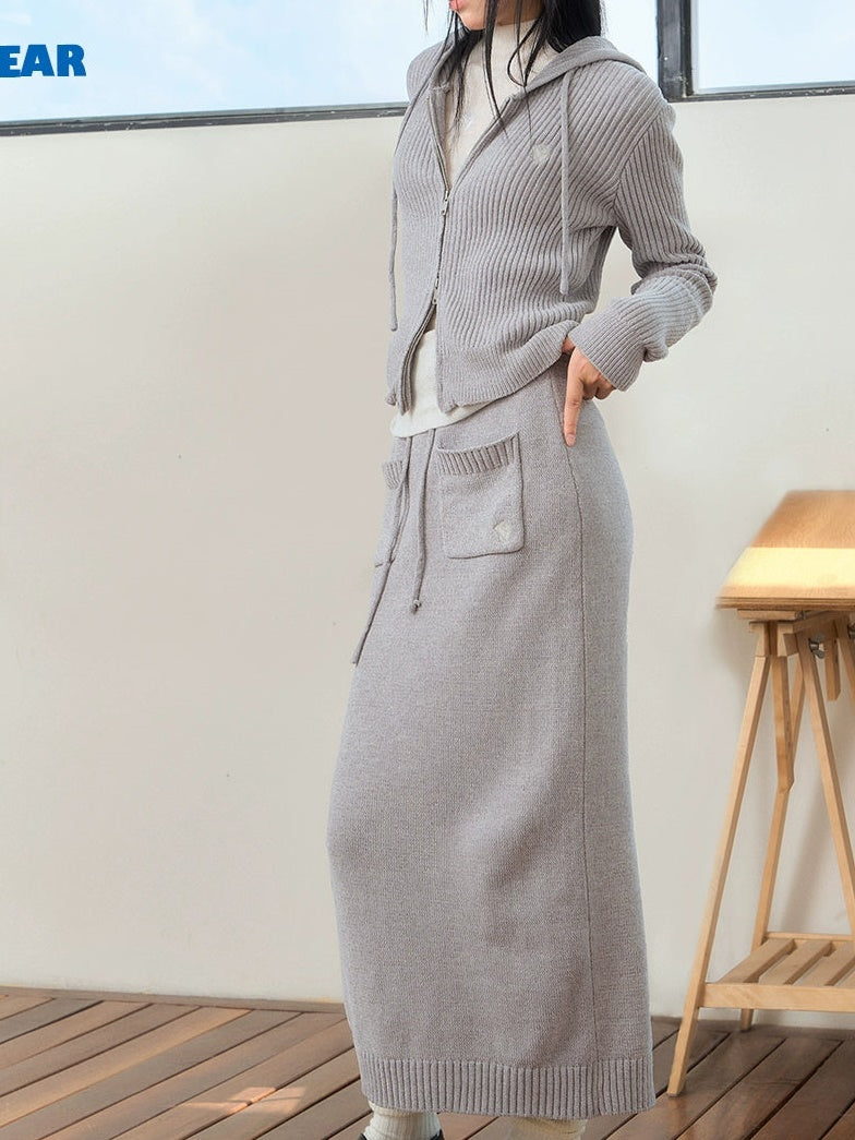 Relaxing Hooded Knitted Parka &amp; Skirt &amp; Pants