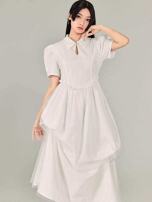 Solid Color Shirt Collar Dress