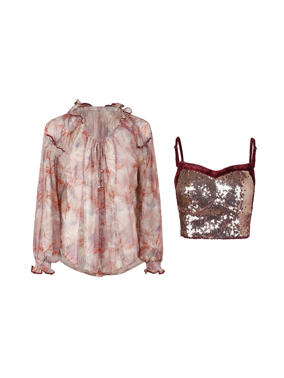 Sequin Camisole ＆ Sheer Cardigan Set-up & Sequin Fishtail Skirt